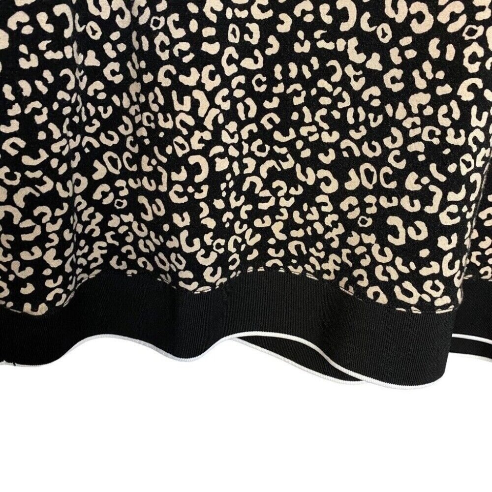 DKNY Women Large Leopard Print Short Sleeve Top Contrasting Trim Black & Beige - Picture 5 of 8